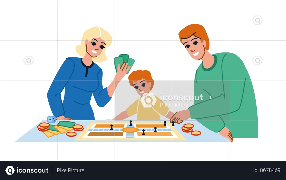 Family playing board games  Illustration