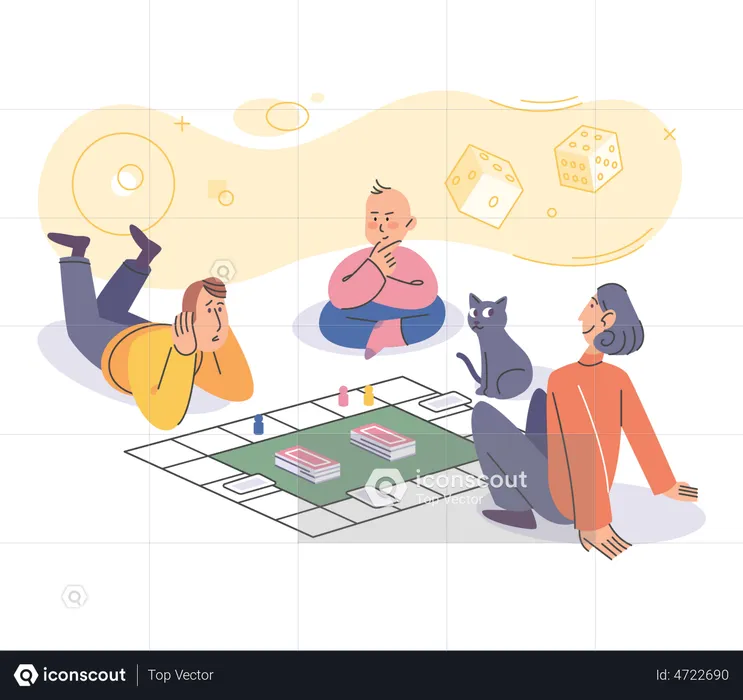 Family playing card game  Illustration