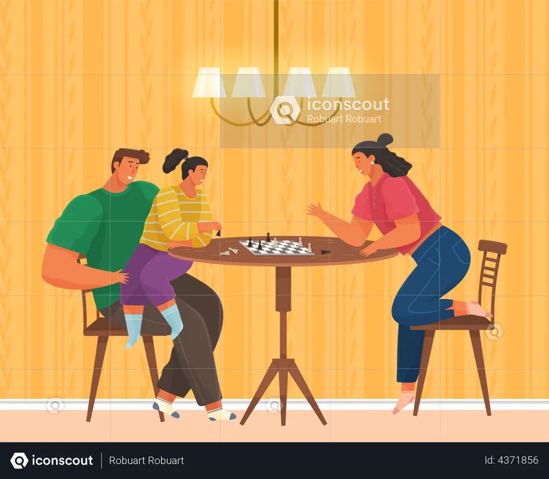 Family playing chess at home  Illustration