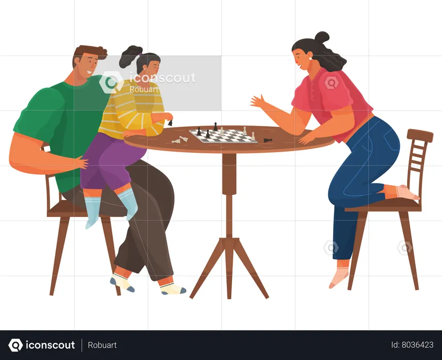 Family playing chess  Illustration