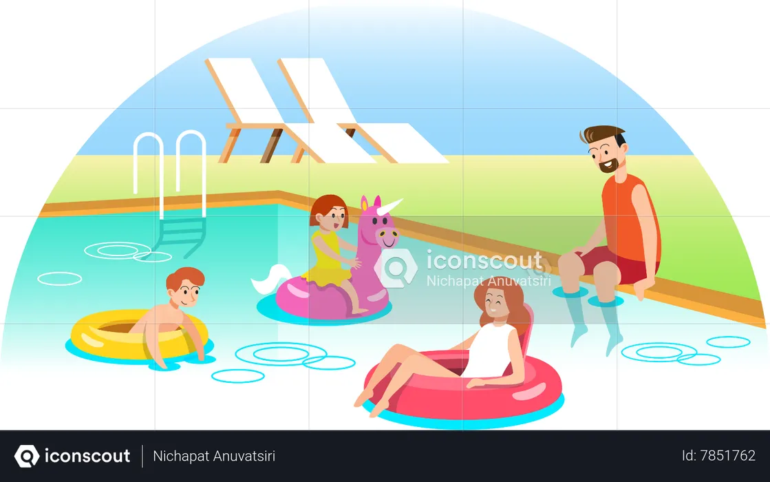 Family playing in swimming pool  Illustration