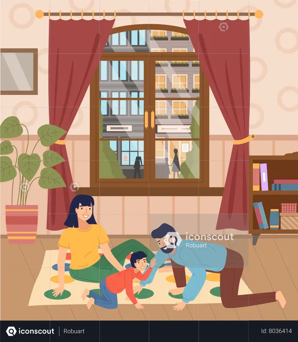 Family playing twister at floor  Illustration