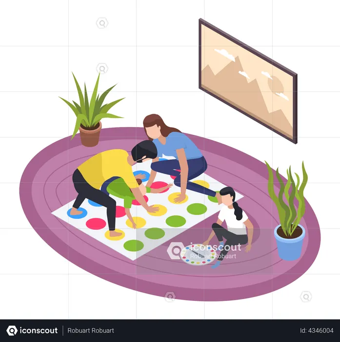 Family playing twister game  Illustration
