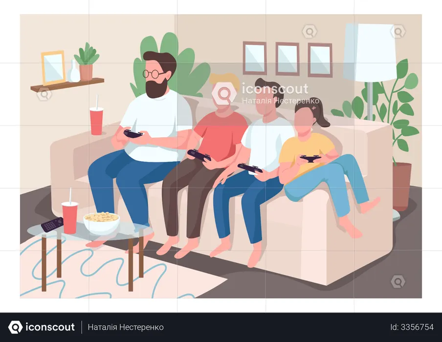 Family playing video game  Illustration
