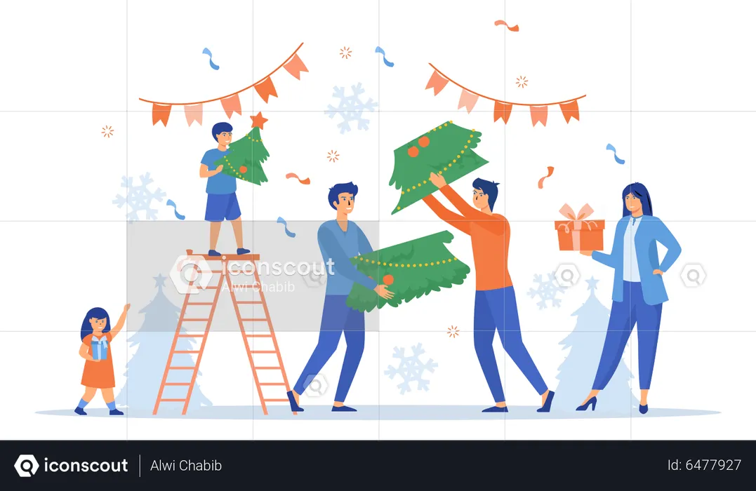 Family preparing to celebrate christmas  Illustration