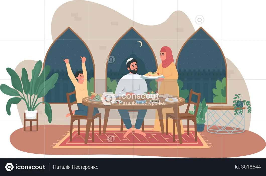 Family ramadan meal  Illustration