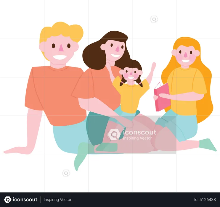 Family reading book together  Illustration