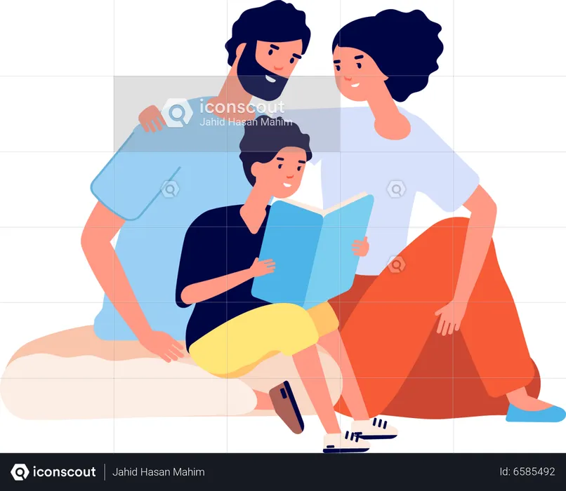 Family Reading book together  Illustration