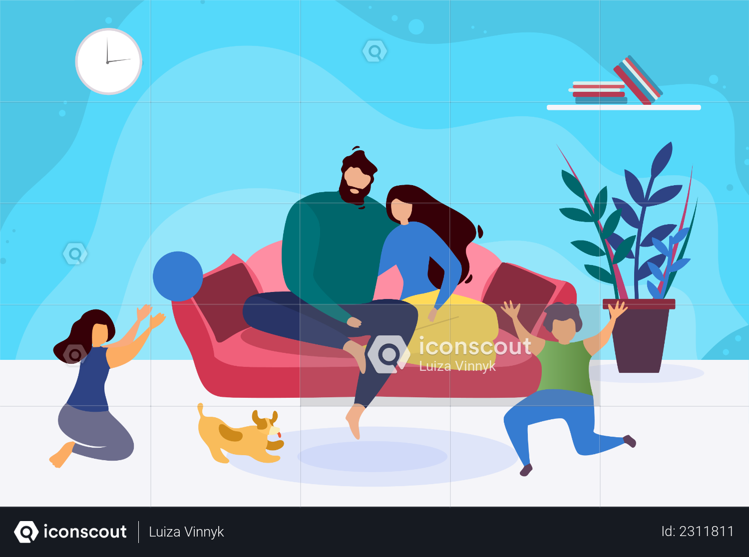 Premium Family Relaxing on holiday at home Illustration download in PNG ...