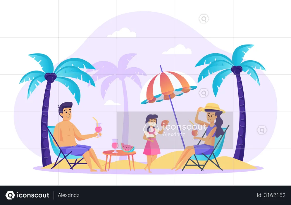 Family resting at beach  Illustration