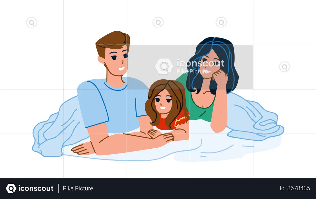 Family Resting In Bedroom Togetherness  Illustration