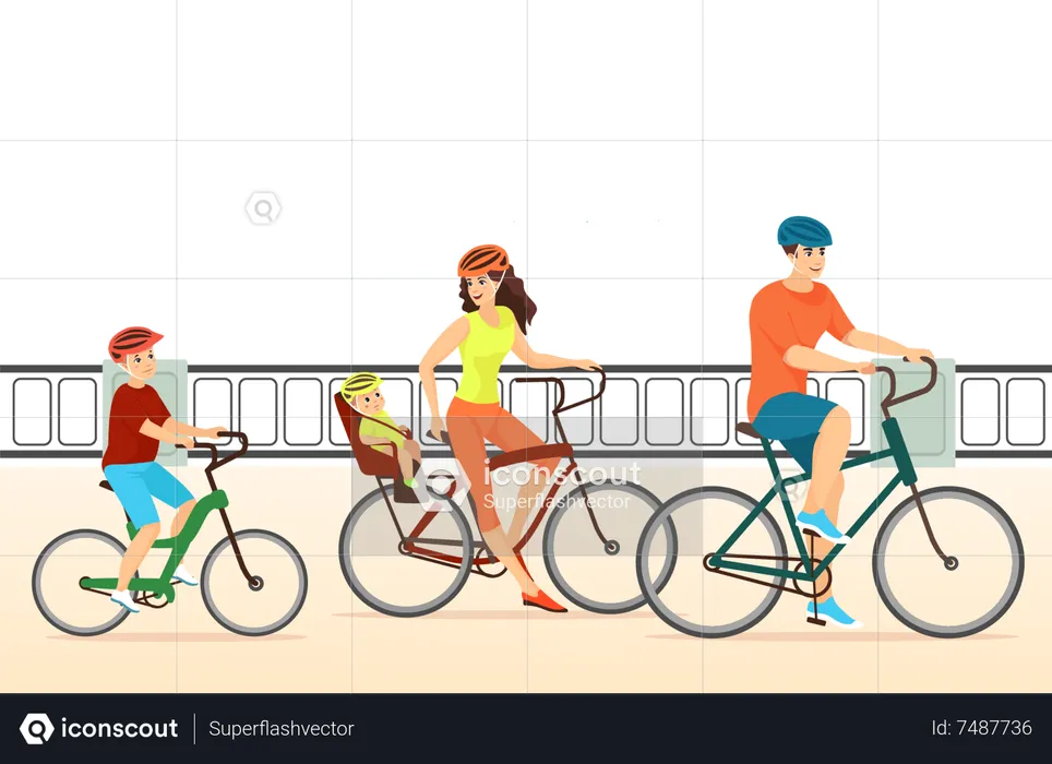 Family riding bicycle  Illustration