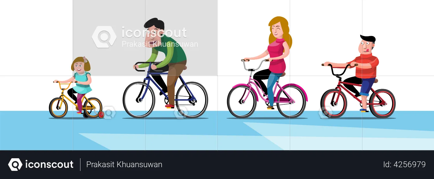 Family riding bicycle together  Illustration