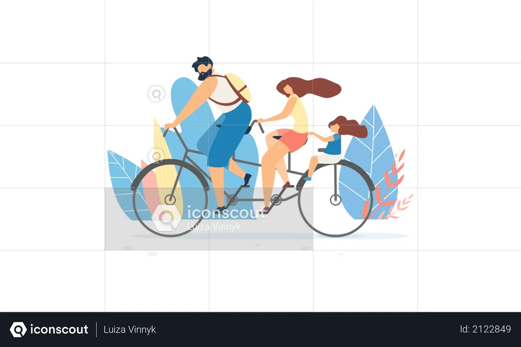 Family Riding Bike in the park  Illustration