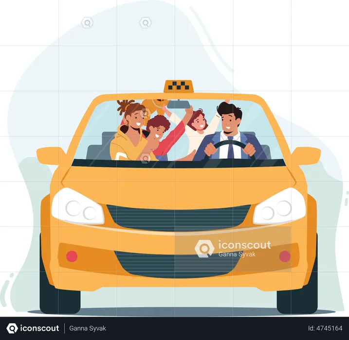 Family Riding Cab  Illustration