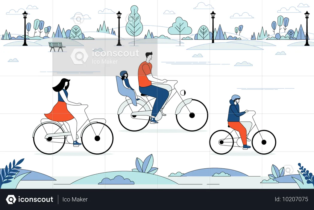 家族で乗る自転車  イラスト