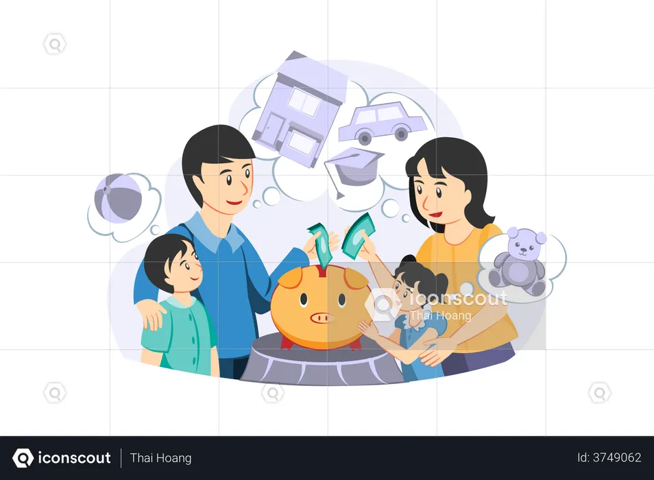 Family saving money for future needs  Illustration
