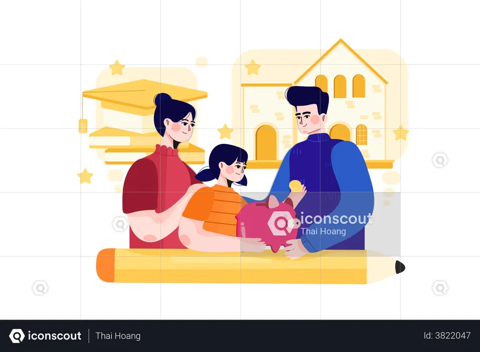 Family saving money for future needs  Illustration