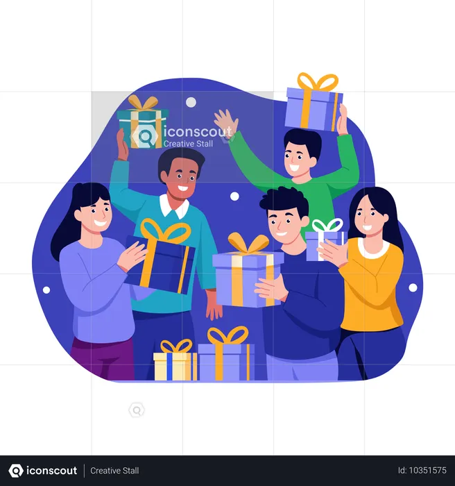 Family sharing new year gifts  Illustration