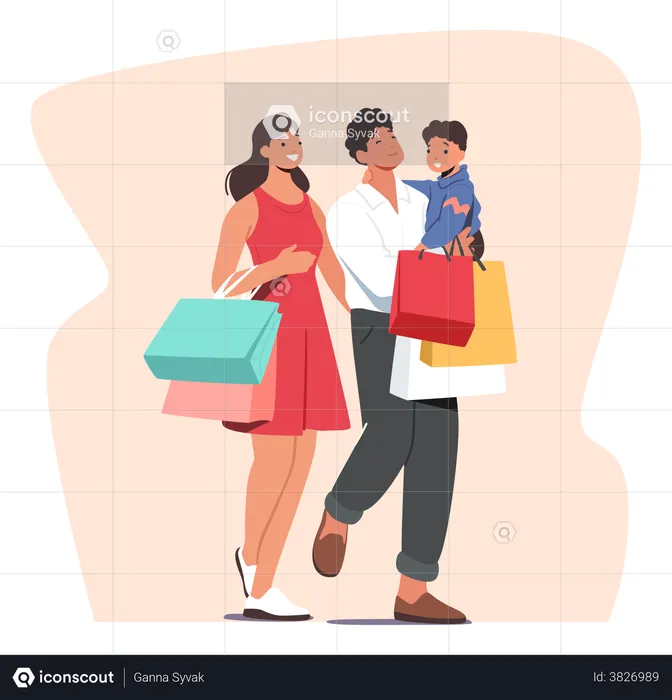 Family Shopping  Illustration