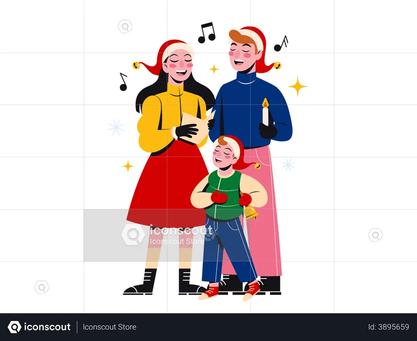 Family singing Christmas song together  Illustration