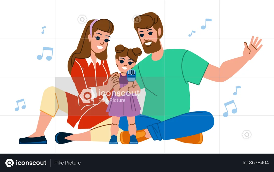Family singing karaoke  Illustration