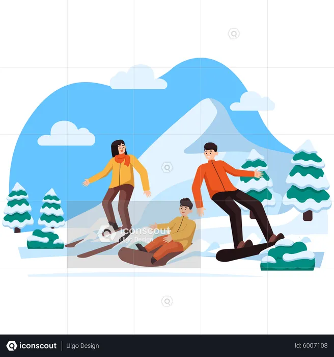 Family Ski  Illustration