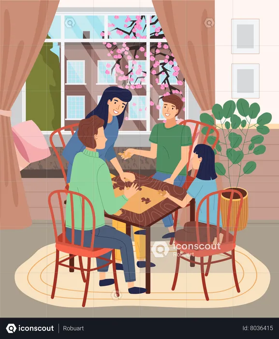 Family spend time together at home  Illustration