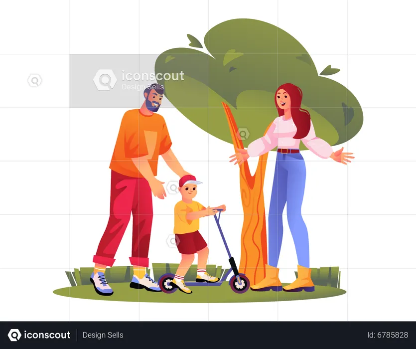 Family spending time at park  Illustration