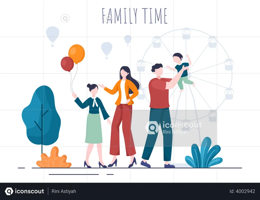 Family Spending Time in Park  Illustration