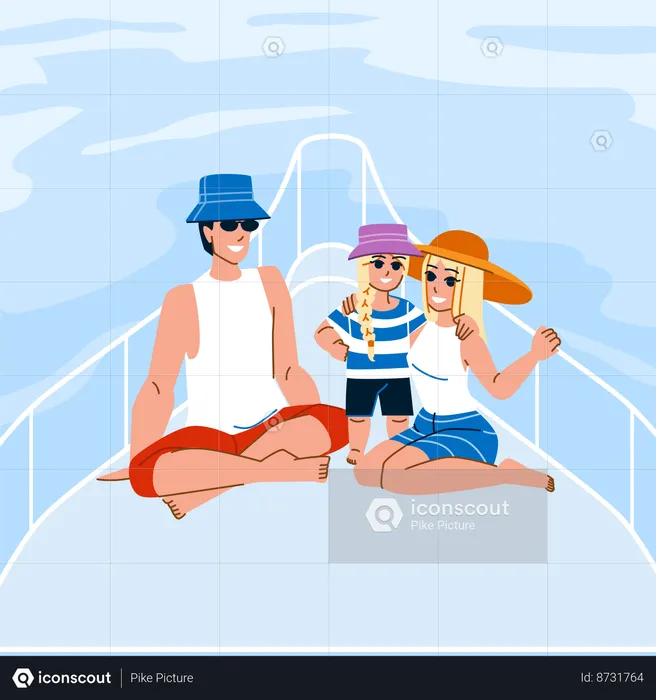 Family spending time on yacht  Illustration