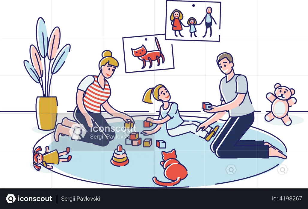Family spending time with daughter  Illustration