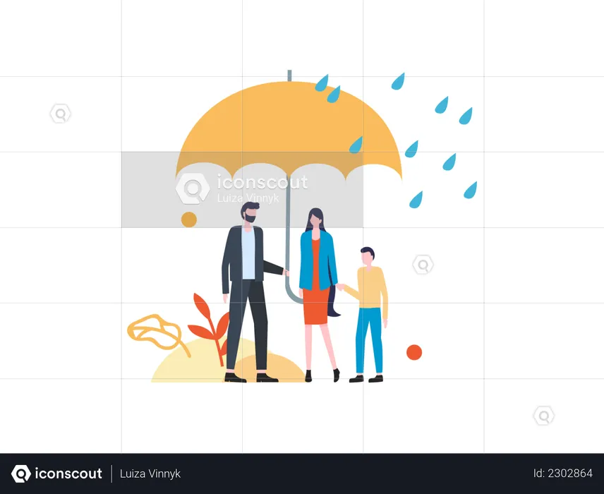 Family standing under umbrella  Illustration