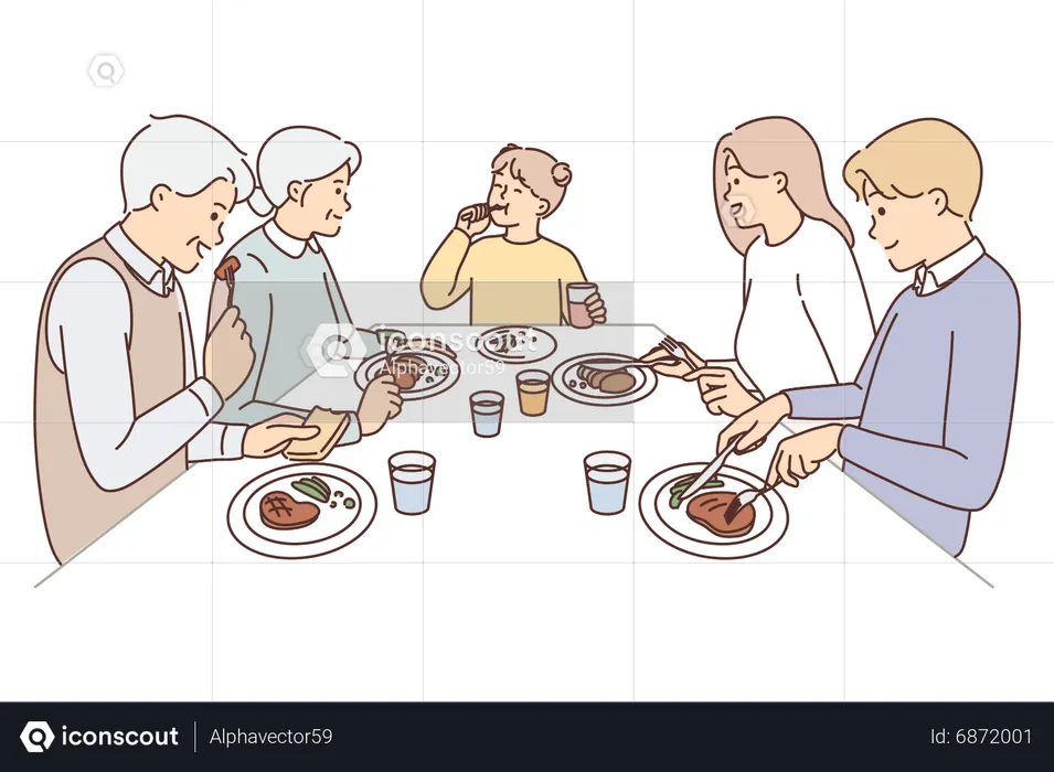 Family take dinner together  Illustration