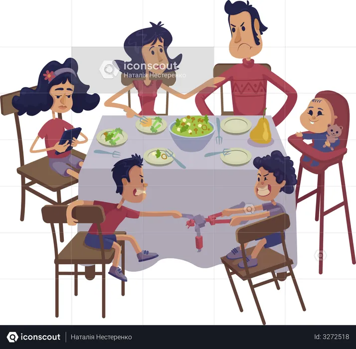 Family together having meal  Illustration