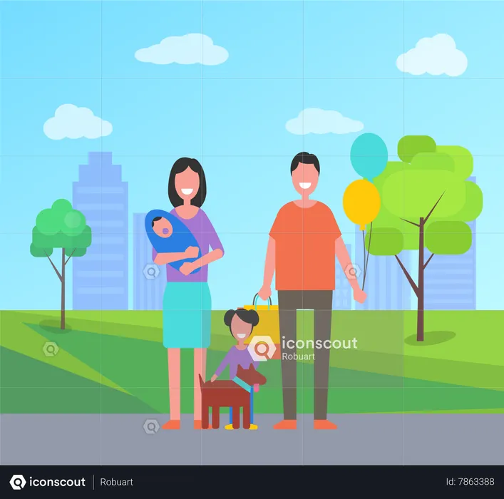 Family together in park  Illustration