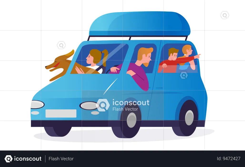 Family travel in car  Illustration