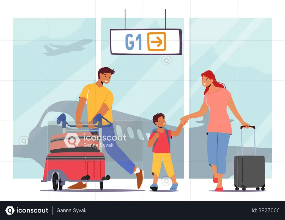 Family Travel With Child On Summer Vacation  Illustration