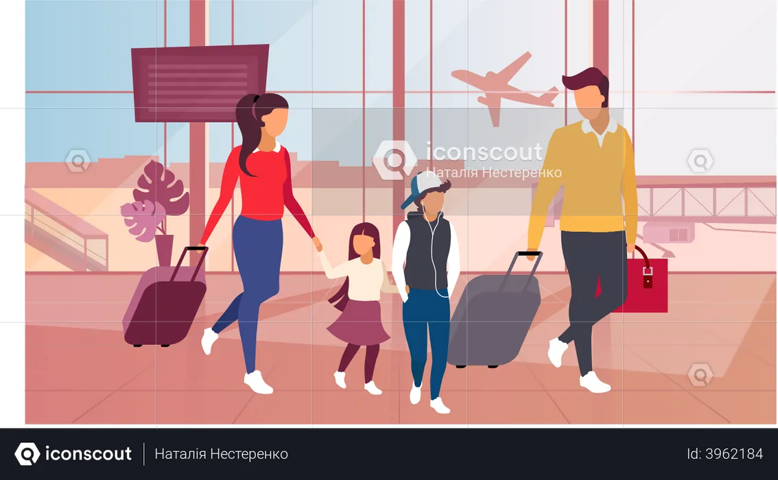 Family travelling by plane  Illustration