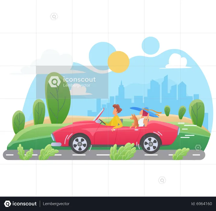Family travelling in car  Illustration