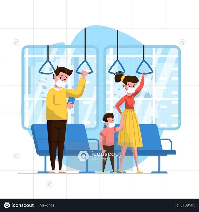 Family travelling in metro  Illustration