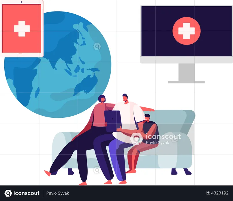 Family Using Electronic Health Record System  Illustration