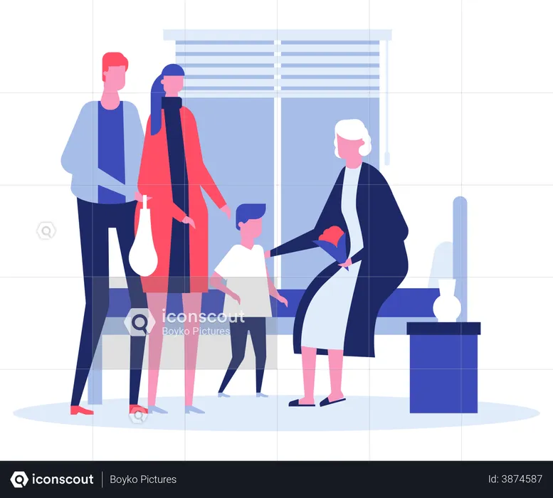 Family visiting grandmother in hospital  Illustration