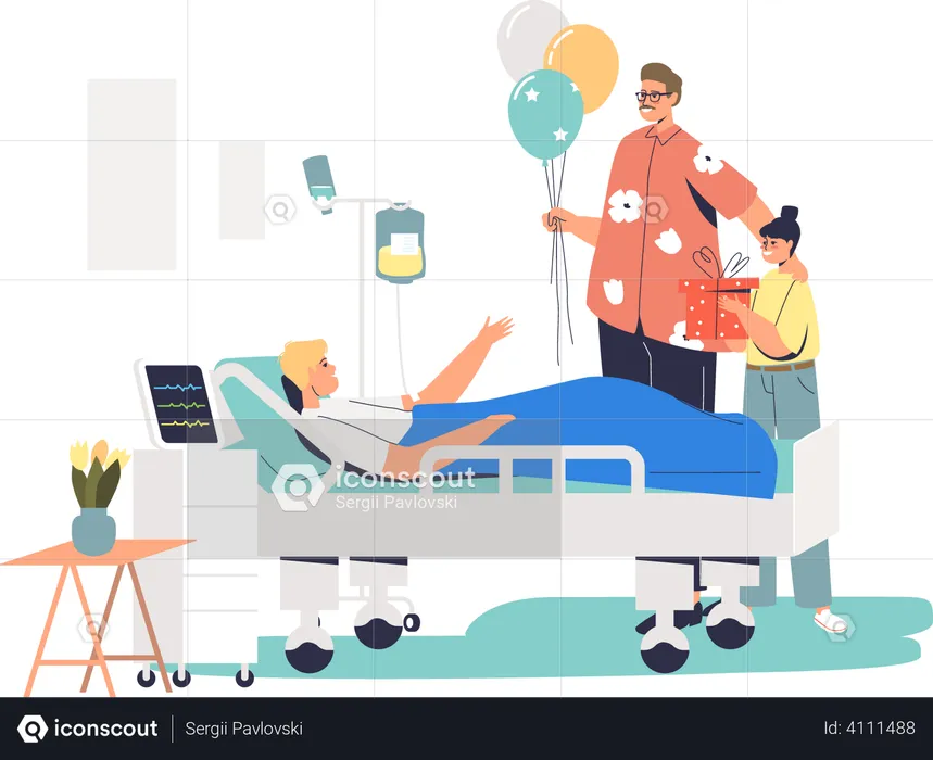 Family visiting patient in hospital during recovery  Illustration