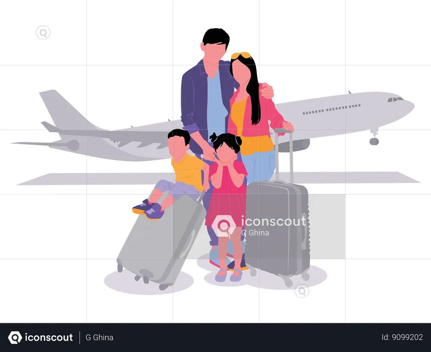 Family waiting flight  Illustration