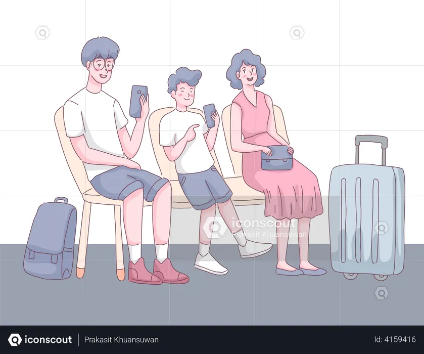 Family waiting for flight boarding  Illustration