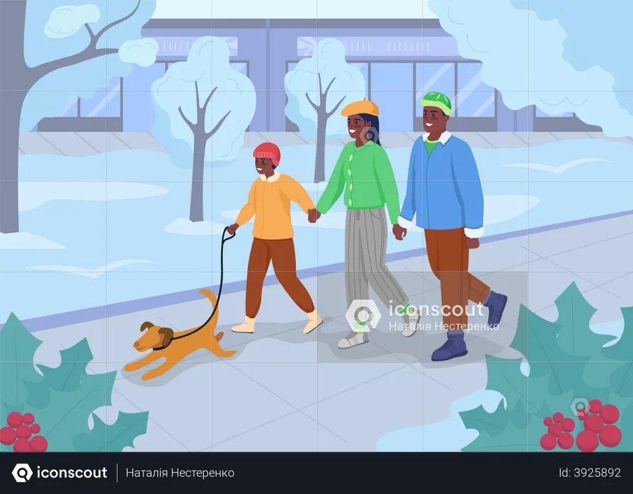Family walking in park  Illustration