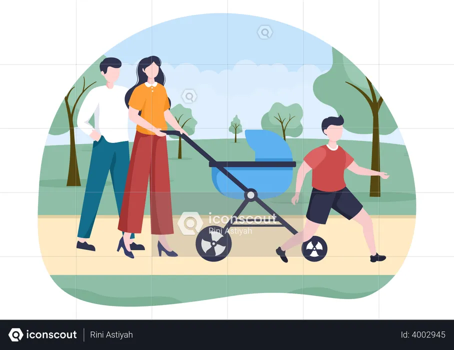 Family Walking in Park  Illustration