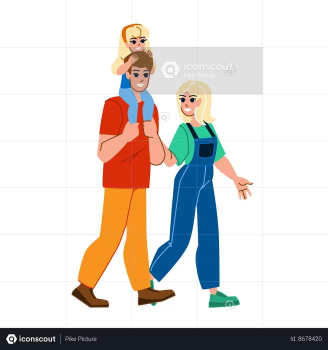 Family walking outdoor together  Illustration