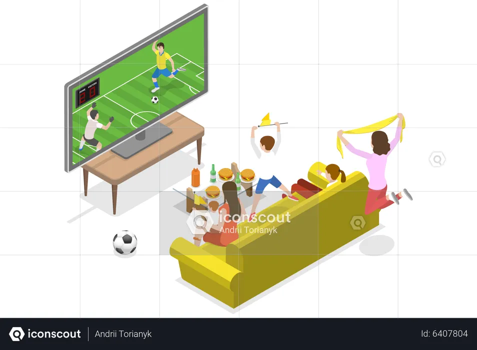 Family Watch Football Game on TV  Illustration